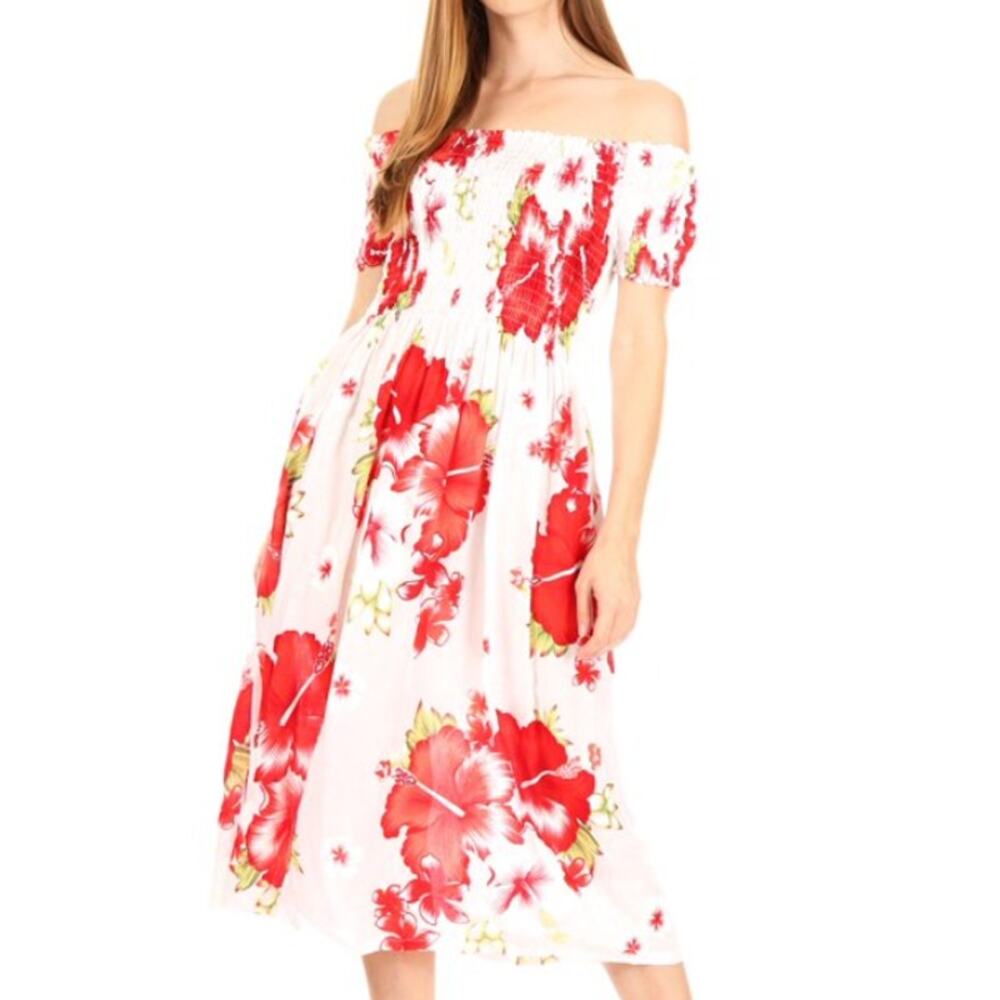 Sakkas Nur Smock Elastic Cocktail Midi Off Shoulder Floral Dress - Size OS, NWT